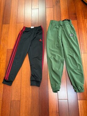 adidas Black Track Pants with Red Stripes and Fila green - boys 7-8